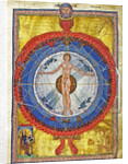 The Cosmic Spheres and Human Being. (Vision from Liber Divinorum Operum), ca 1220-1230 by Anonymous