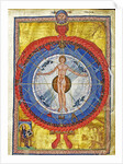 The Cosmic Spheres and Human Being. (Vision from Liber Divinorum Operum), ca 1220-1230 by Anonymous