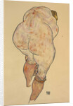 Female Nude Pulling up Stockings, Back View, 1918 by Anonymous