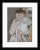 Femme et enfant devant une tablette où sont posés un broc et une cuvette, c. 1889 by Anonymous