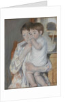 Femme et enfant devant une tablette où sont posés un broc et une cuvette, c. 1889 by Anonymous
