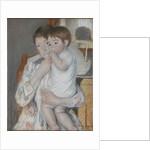 Femme et enfant devant une tablette où sont posés un broc et une cuvette, c. 1889 by Anonymous