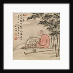 Reading monk in a bamboo forest by Anonymous