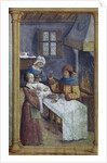 The maids. Miniature from Livre dheures , Late 15th cen by Anonymous