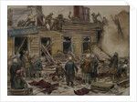 Workmen demolishing wooden houses for fuel, 1920 by Anonymous