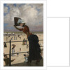 Lady on the walkway of a seaside resort, 1883 by Anonymous