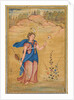 A female figure standing in a landscape holding a four-stringed 'khuuchir' and a lotus, c. 1590 by Unknown