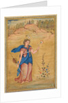 A female figure standing in a landscape holding a four-stringed 'khuuchir' and a lotus, c. 1590 by Unknown