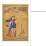 A female figure standing in a landscape holding a four-stringed 'khuuchir' and a lotus, c. 1590 by Unknown