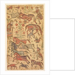 A marbled picture of Rustam catching Rakhsh, c. 1650 by Shafi (attributed to)