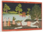 A page from a Ramayana: Rama, Lakshman and Sita before a slain giant, c. 1770 by Unknown