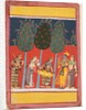 A page from a Rasikapriya series: Krishna and Radha and the Sakhis with musical instruments, c. 1650 by Unknown