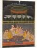A prince celebrating Holi with palace women on a terrace at night; verso: calligraphy of a quatrain, by Unknown