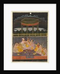 A prince celebrating Holi with palace women on a terrace at night; verso: calligraphy of a quatrain, by Unknown