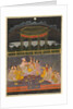 A prince celebrating Holi with palace women on a terrace at night; verso: calligraphy of a quatrain, by Unknown