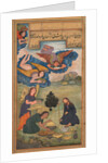 Angels bring food to Jesus in the wilderness, from a Mir?at al-quds of Father Jerome Xavier…, 1602 by Unknown