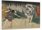 Arashi Rikan II as Kizu Kansuke; Ichikawa Ebijuro II as Horiguchi Manzaemon, 1829 by Shigenao; Utagawa Kunihiro