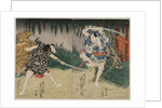 Arashi Rikan II as Kizu Kansuke; Ichikawa Ebijuro II as Horiguchi Manzaemon, 1829 by Shigenao; Utagawa Kunihiro