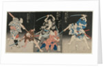Asao Gaujuro as the Boatman Sanjurol; Nakayama Bunshichi as Hayashi Sanzemo…, 1829 by Shunshosai Hokucho