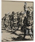 Bataille des frontières: groupe des soldats britanniques, 1914 by Auguste Louis Lepère