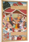 Hulagu Khan giving a feast and dispensing favor upon the amirs and princes…, c. 1596-1600 by Lal; Dharam Das; Padarath