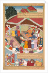 Hulagu Khan giving a feast and dispensing favor upon the amirs and princes…, c. 1596-1600 by Lal; Dharam Das; Padarath