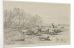 Landscape with a Flock of Sheep, 1800s by Charles-Émile Jacque