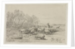 Landscape with a Flock of Sheep, 1800s by Charles-Émile Jacque