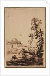 Landscape with Small Group of Buildings, second half 1700s by Guercino (imitator of)