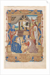 Leaf from a Book of Hours: Adoration of the Magi and Text with Illustrated Border.. by Unknown