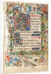 Leaf from a Book of Hours: Decorated Initial D[eus] with Foliated Border…, 1430s by Master of Guillebert de Mets; Workshop