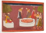 Madhava plays his vina before five women drawing water from a well, from a Madhavanala…, c. 1700 by Unknown