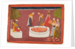 Madhava plays his vina before five women drawing water from a well, from a Madhavanala…, c. 1700 by Unknown