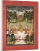 Malar Ragini: Krishna Playing the Flute to Seven Gopis Holding Musical Instruments…, c. 1760 by Unknown