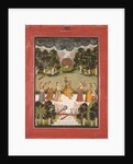 Malar Ragini: Krishna Playing the Flute to Seven Gopis Holding Musical Instruments…, c. 1760 by Unknown