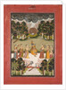 Malar Ragini: Krishna Playing the Flute to Seven Gopis Holding Musical Instruments…, c. 1760 by Unknown