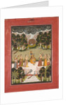 Malar Ragini: Krishna Playing the Flute to Seven Gopis Holding Musical Instruments…, c. 1760 by Unknown