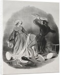 Matrimonial Customs: Ah! you think your wife does not provide enough for you, villian…, 1841 by Honoré Daumier; Aubert