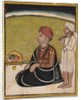 Noble seated on an outdoor parapet worshiping a shrine of Krishna fluting, c. 1800 by Unknown