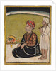 Noble seated on an outdoor parapet worshiping a shrine of Krishna fluting, c. 1800 by Unknown