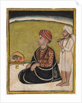Noble seated on an outdoor parapet worshiping a shrine of Krishna fluting, c. 1800 by Unknown