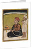 Noble seated on an outdoor parapet worshiping a shrine of Krishna fluting, c. 1800 by Unknown