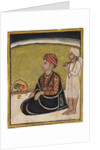Noble seated on an outdoor parapet worshiping a shrine of Krishna fluting, c. 1800 by Unknown