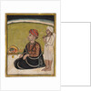 Noble seated on an outdoor parapet worshiping a shrine of Krishna fluting, c. 1800 by Unknown