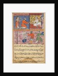 Page from Tales of a Parrot: Eighth night: The prince sent back to the place…, c. 1560 by Unknown