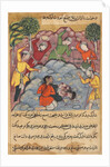 Page from Tales of a Parrot: The Raja?s daughter and her lover stoned…, c. 1560 by Unknown