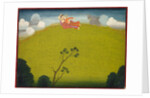 Pradyumna and Mayavati Fly to Dvaraka, from the Large Basohli Bhagavata Purana, c. 1760-1765 by Unknown