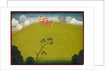 Pradyumna and Mayavati Fly to Dvaraka, from the Large Basohli Bhagavata Purana, c. 1760-1765 by Unknown