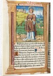 Printed Book of Hours: fol. 100v, St. Stephen, 1510 by Guillaume Le Rouge