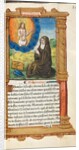 Printed Book of Hours: fol. 90r, St. Bridget in Prayer before an Apparition of Christ, by Guillaume Le Rouge